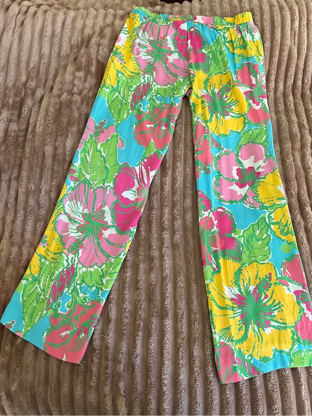 Lilly Pulitzer Pink, Green and Turquoise Floral Pallazo Pants Size L - Picture 8 of 9